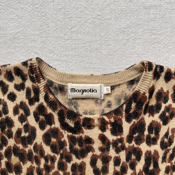 Vintage 80s Magnolia Leopard Animal Print Wool & Angora Crew Neck Sweater - Picture 3 of 6